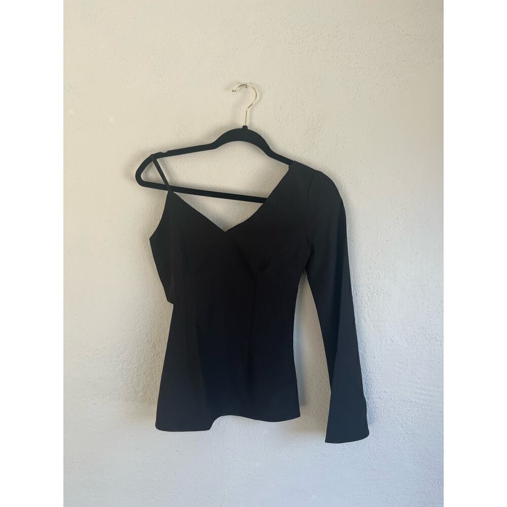 Anthropologie Endless Rose Woman Black One Shoulder Long Bell Sleeve Top…